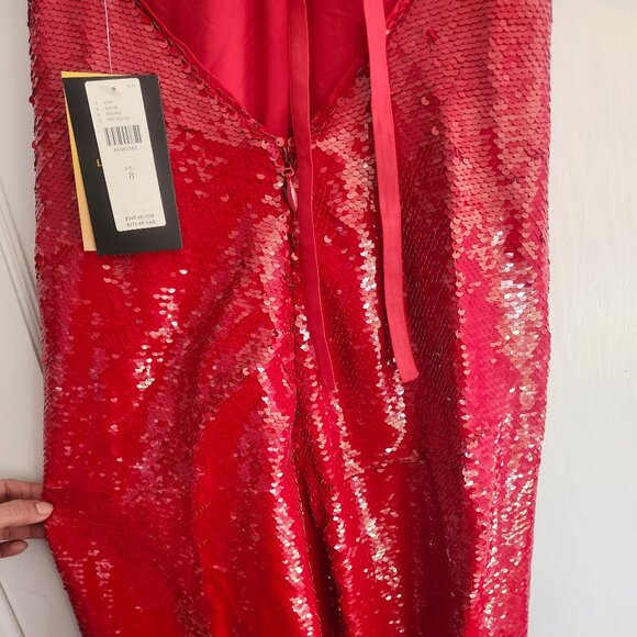 NWT Le Superbe from Anthropologie Kaia Botanica Sequin Midi Dress, Red, Size 8 - Picture 12 of 15